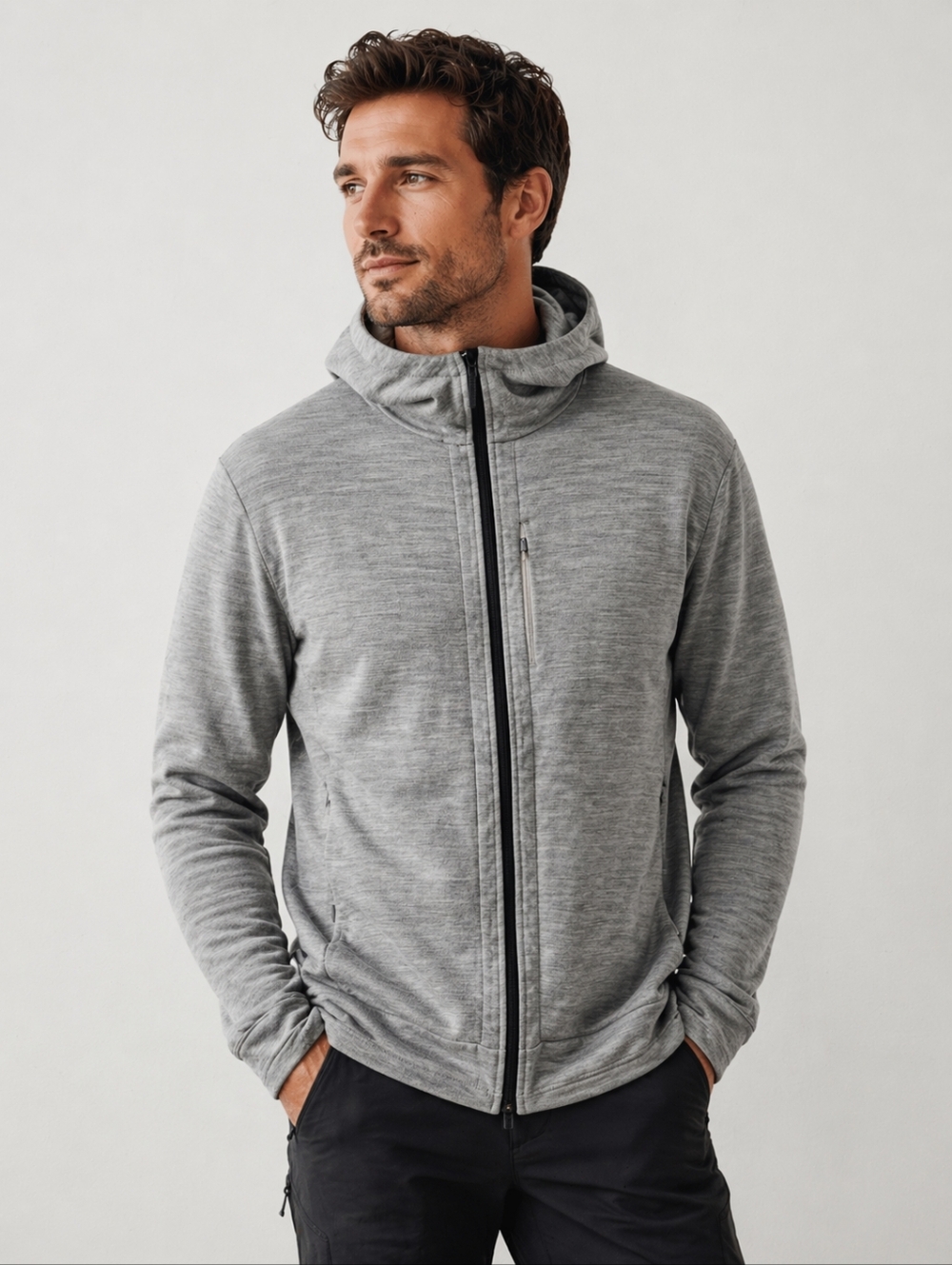 Icebreaker Merino Quantum Hoodie Size XL Grey Wool Full Zip Jacket
